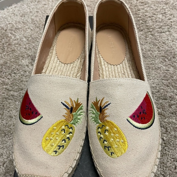 NEW JCREW Canvas espadrilles with embroidered fruits Sz 9Sundried Linen H9793. - Picture 4 of 9